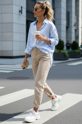 Ženske kavbojke mom fit z visokim pasom v bež barvi Dstreet UY2872