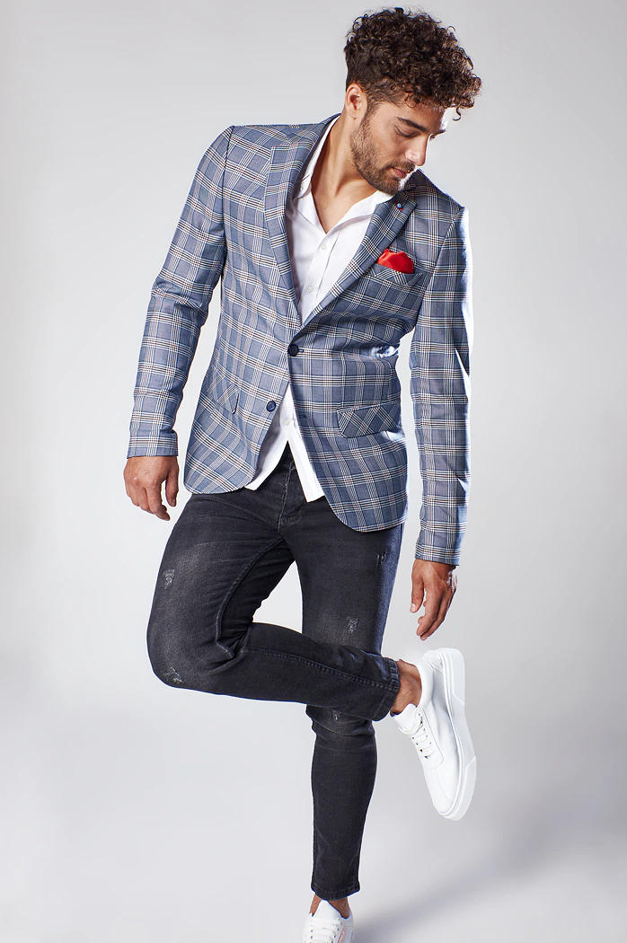 Moški karirasti blazer temno-modra Dstreet MX0566