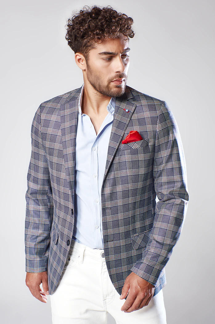 Moški karirasti blazer temno-modra Dstreet MX0567