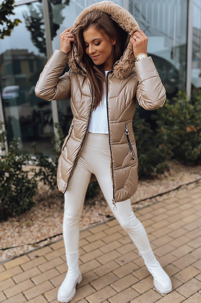 Ženska zimska jakna s kapuco KRISTA camel Dstreet TY3066