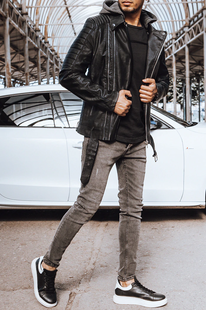 Moška usnjena jakna Barva Črna DSTREET TX4244