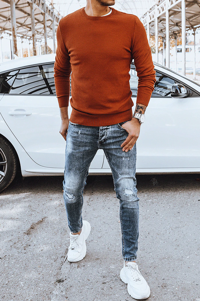 Moški klasičen pulover Barva kamela DSTREET WX1936