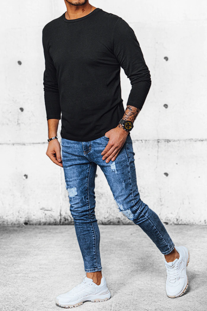 Moška majica z dolgimi rokavi Barva Črna DSTREET LX0559