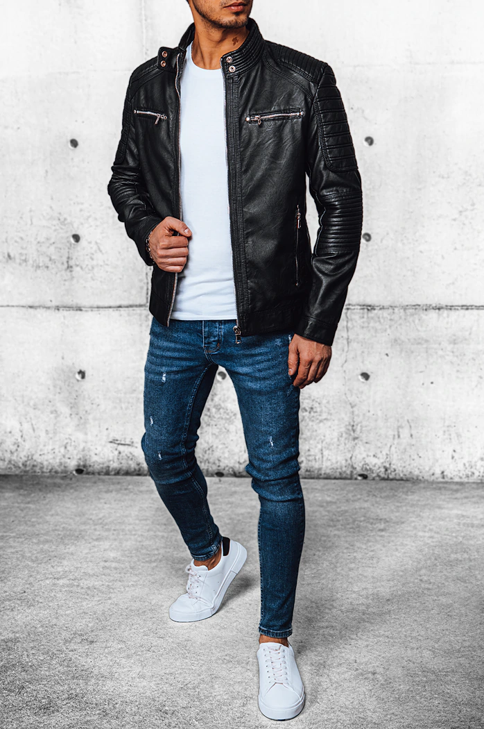 Moška usnjena jakna Barva Črna DSTREET TX4388