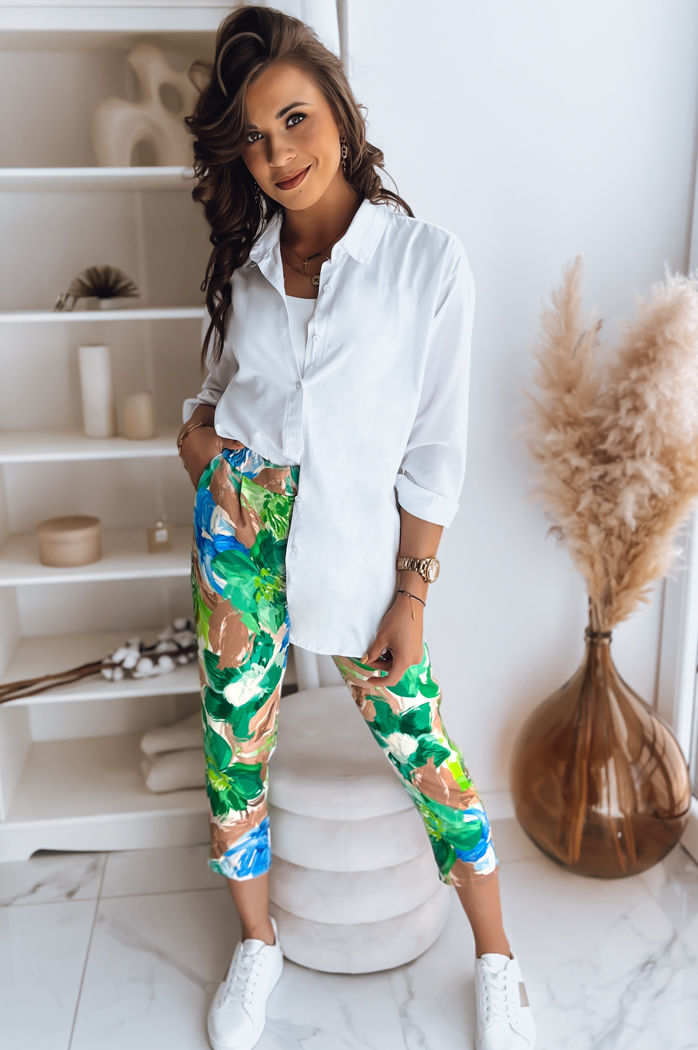 Ženske hlače casual FLOWER GARDEN Barva Zelena DSTREET UY1482