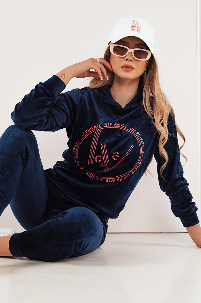 Ženski žametni komplet VIP PRIVATE Barva Mornarica DSTREET AY0867