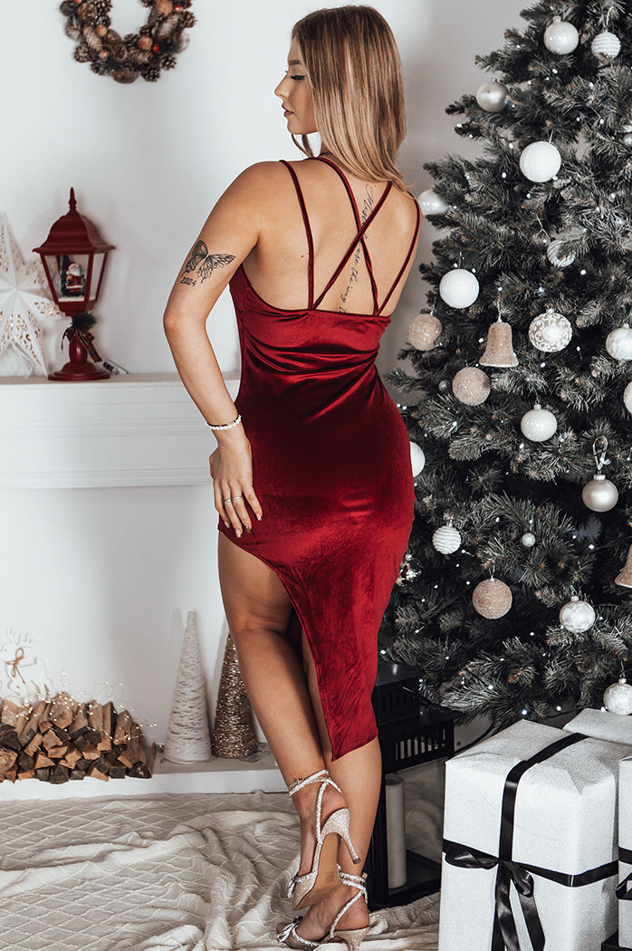 KISSES bordo velur obleka, ki jo je izdelal Dstreet EY2387