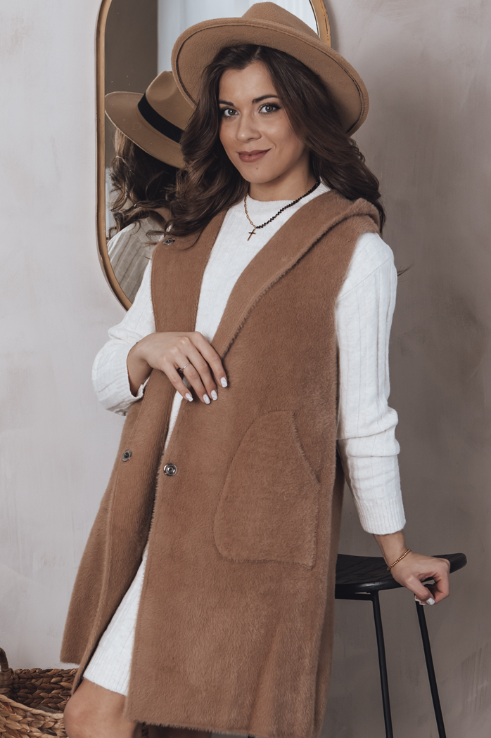 Ženski dolgi telovnik ARTEMI Barva kamela DSTREET TY3940