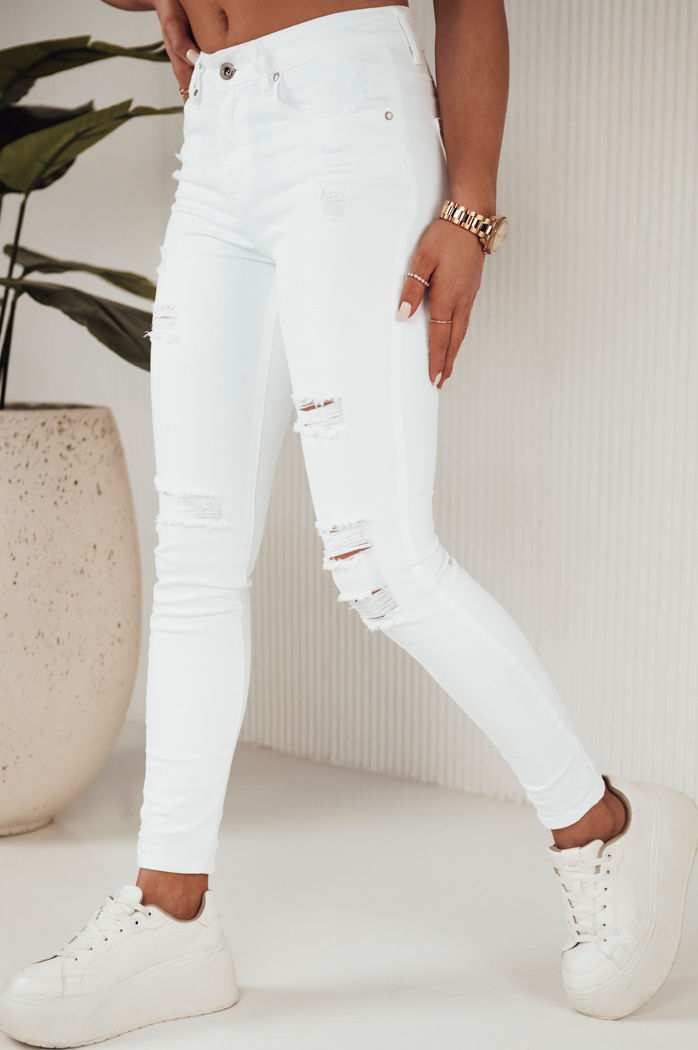 Ženske kavbojke z visokim pasom MOLI Barva Bela DSTREET UY1871