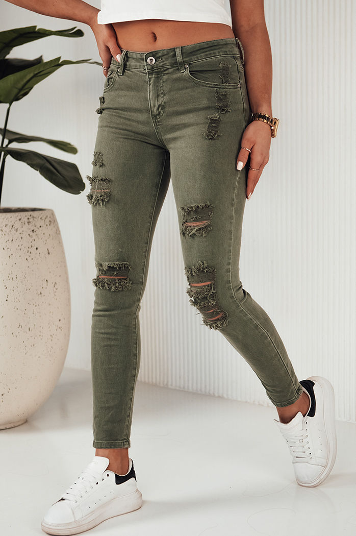 Ženske kavbojke z visokim pasom MOLI Barva Zelena DSTREET UY1873