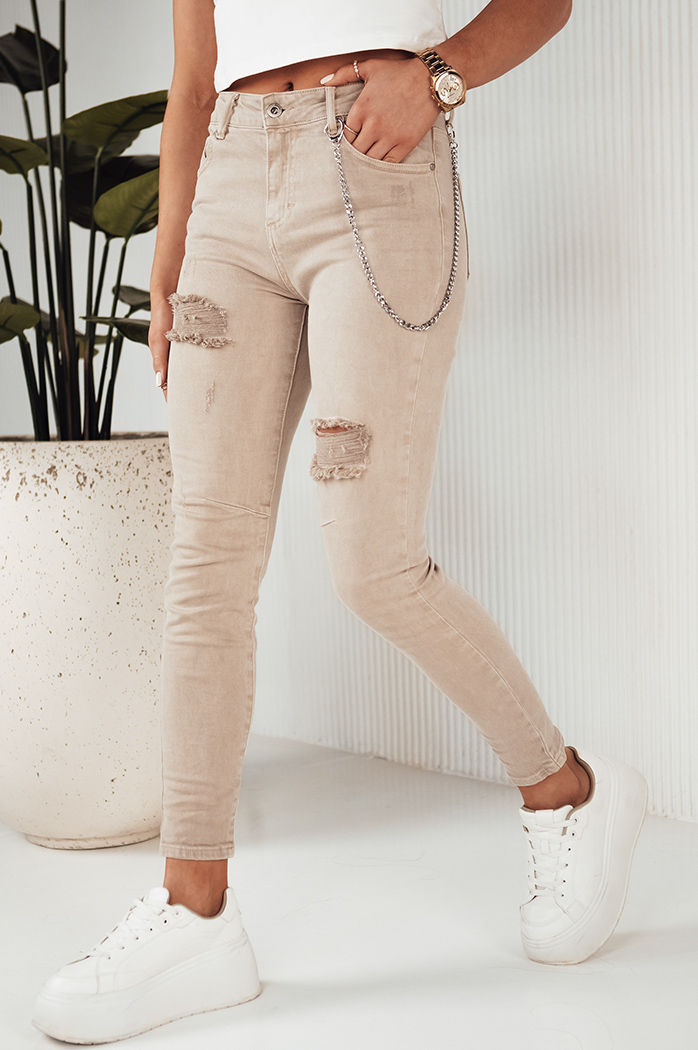 Ženske kavbojke z visokim pasom ALEX Barva Temno bež DSTREET UY1876