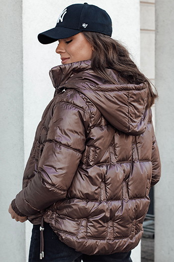 Ženska kratka prešita jakna FASHWARM s kapuco, kava Dstreet TY4639