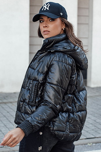 Ženske kratke prešite jakne FASHWARM s kapuco črne barve Dstreet TY4640