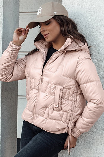 Ženske kratke prešite jakne FASHWARM s kapuco roza barve Dstreet TY4641