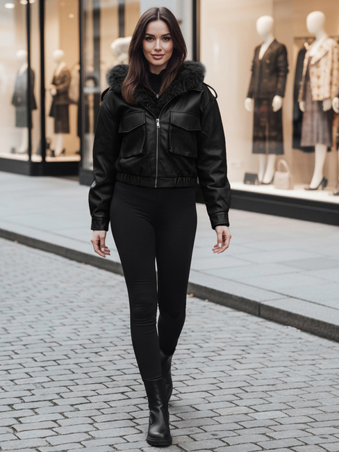 Ženska usnjena jakna s krznom SOFTREBEL black Dstreet TY4762z