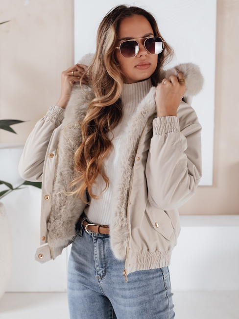 Ženska zimska jakna VESSADA kratka s krznom svetlo bež Dstreet TY5062