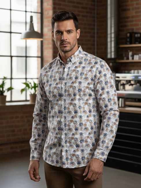 Moška cvetlična bela srajca Dstreet DX2645