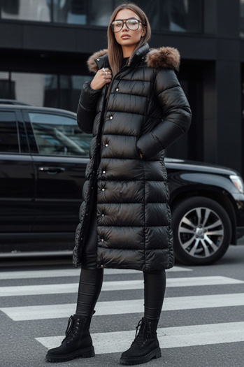 Ženska prešita zimska jakna s kapuco CROMBILA black Dstreet TY4100