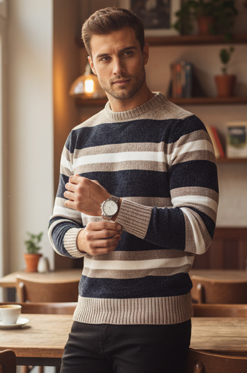 Moški črtasti pulover v mornarsko modri barvi Dstreet WX2263