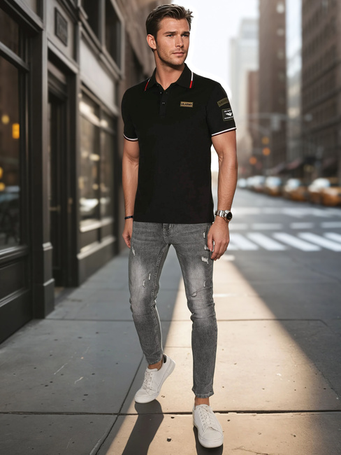 Moška polo majica z našitki črna Dstreet PX0632
