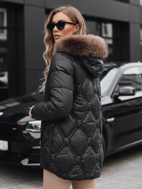 Ženska zimska jakna z umetnim krznom črna Dstreet TY5514