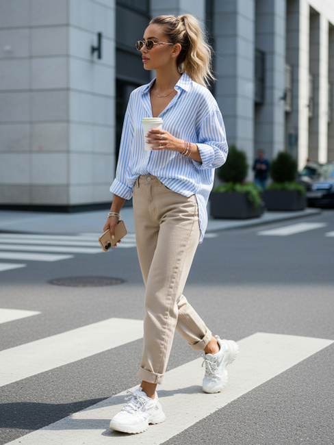 Ženske kavbojke mom fit z visokim pasom v bež barvi Dstreet UY2872