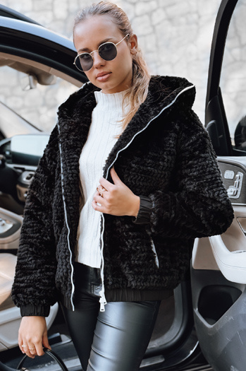 Ženska krznena jakna s kapuco črna Dstreet TY5271