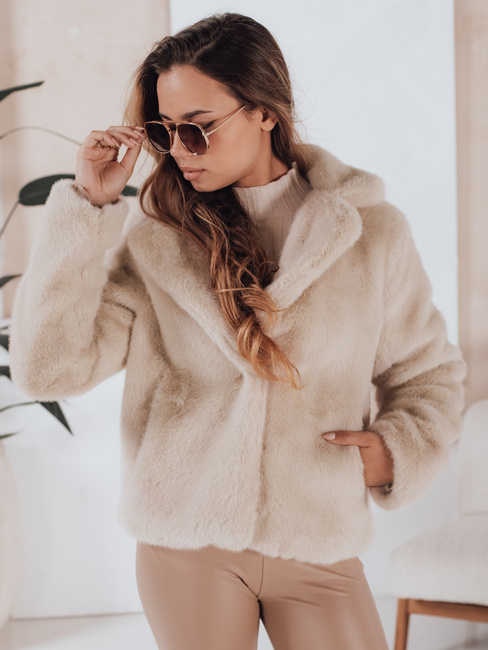 Ženski krznen plašč GLAMFLUFFY short beige Dstreet TY4984