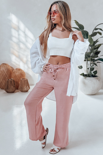 Ženske hlače iz blaga s širokimi nogami LINESSA roza Dstreet UY2645