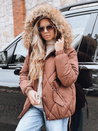 Ženska zimska prešita jakna s kapuco rjave barve Dstreet TY5231