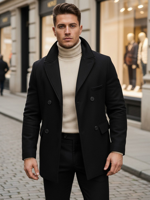 Moški plašč z dvojnim zapenjanjem Barva Črna DSTREET CX0433