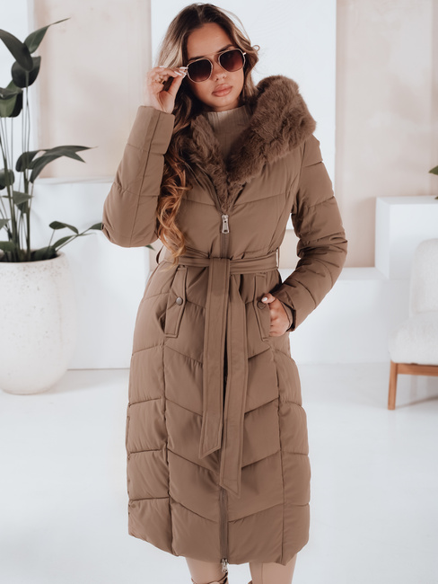 Ženska zimska dolga prešita jakna s krznom camel Dstreet TY5086