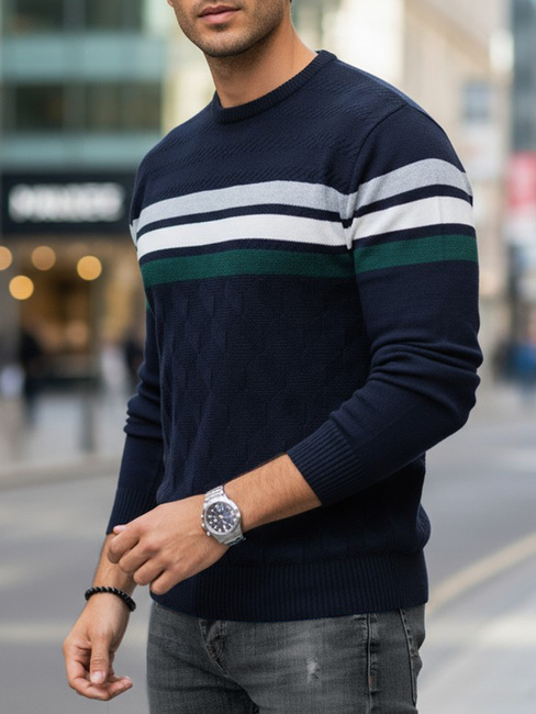 Moški črtasti pulover v mornarsko modri barvi Dstreet WX2334