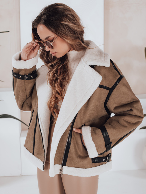 Ženska jakna iz ovčje kože rjave barve Dstreet TY5124