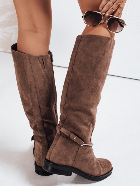 Ženski škornji Dstreet ZY1204 iz semiša v rjavi barvi