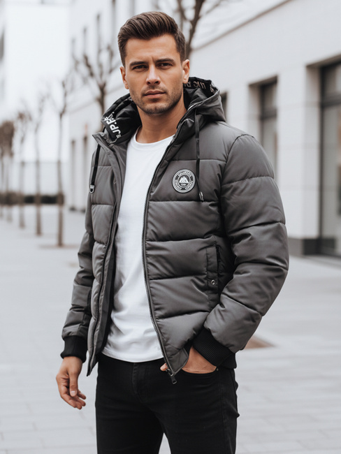 Moška prešita zimska jakna s kapuco sive barve Dstreet TX5073