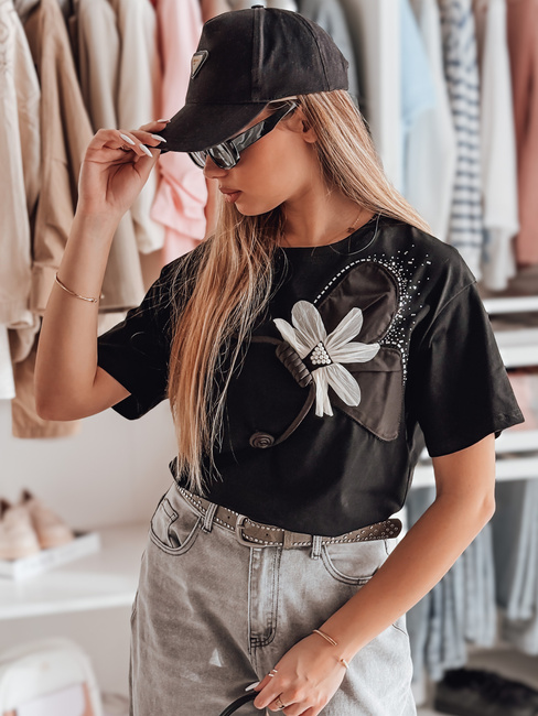 Ženska majica oversize s 3D učinkom PETALOVE črna Dstreet RY2717