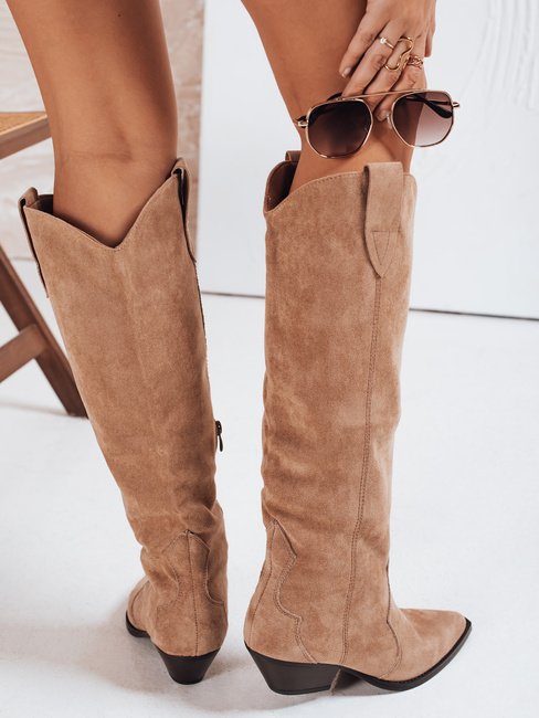 Ženski kavbojski škornji iz semiša, bež Dstreet ZY1203