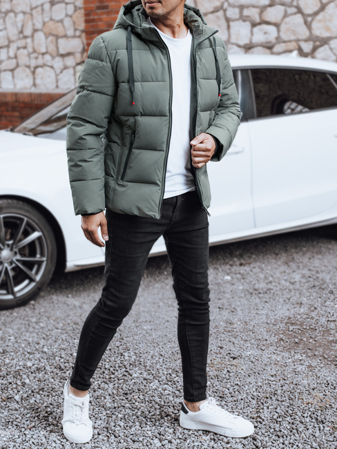 Moška prešita zimska jakna s kapuco sive barve Dstreet TX5061