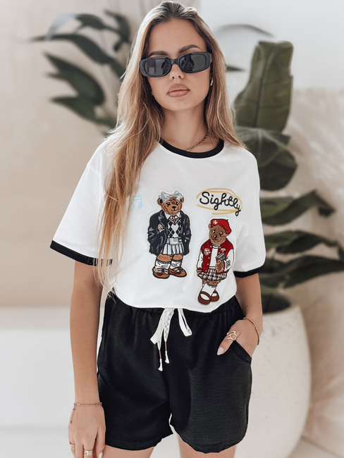 Ženska majica prevelike velikosti z vezenino CLASSY TEDDY bela Dstreet RY2844