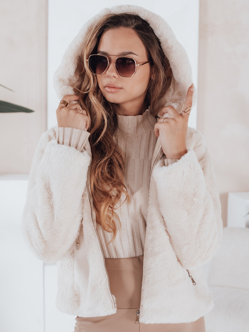 Ženski kratki plašč ELMIRIS beige krznen plašč Dstreet TY4994