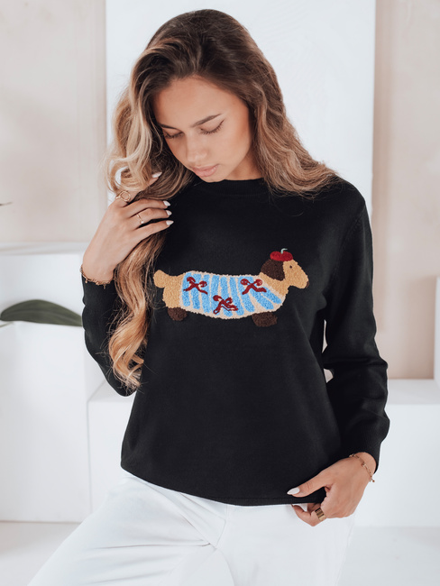 Ženski pulover s pasjo aplikacijo CHICPAWS črn Dstreet MY2541