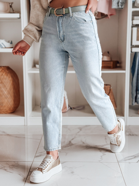 Ženske kavbojke mom fit hlače s pasom JEANMOM j.modra Dstreet UY2684