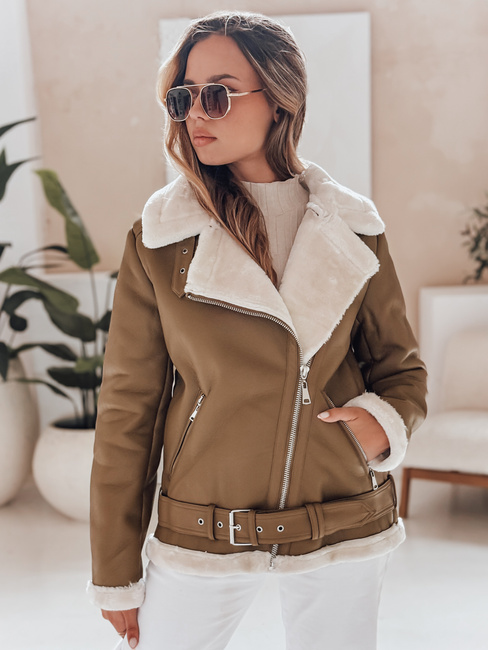 Ženska usnjena jakna NORFDIMA z ovčjo kožo camel Dstreet TY4738