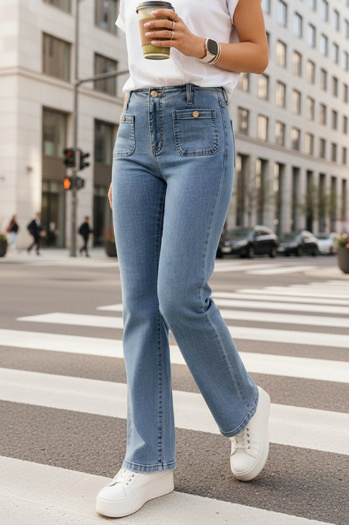 Ženske kavbojke s širokim pasom modre barve Dstreet UY2867