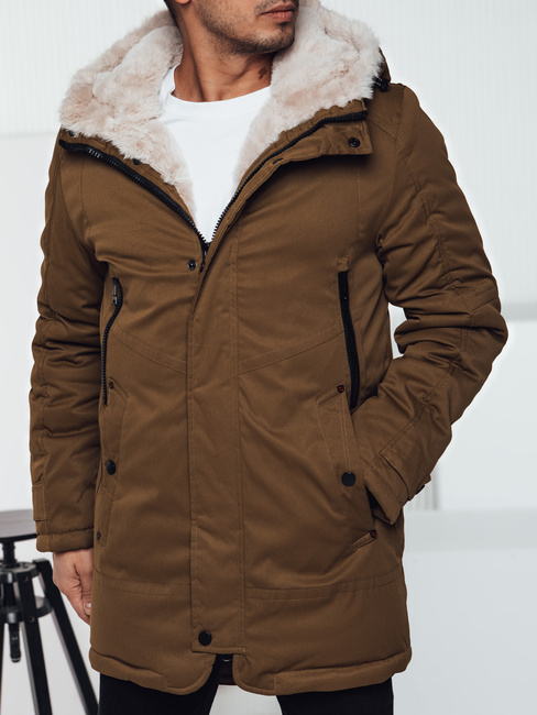 Moška zimska jakna parka s kapuco temno bež Dstreet TX4964