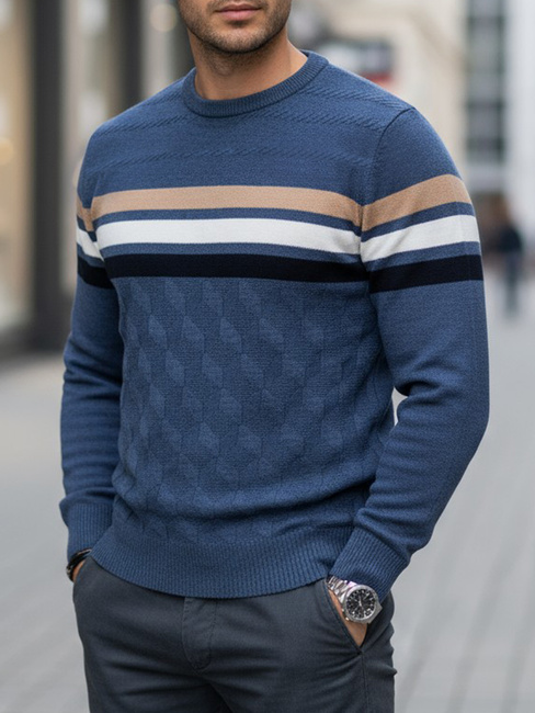 Moški črtast modri pulover Dstreet WX2336