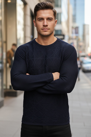 Moški pulover v mornarsko modri barvi WX2300z