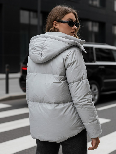 Ženska prehodna usnjena jakna COLLAR siva Dstreet TY5190