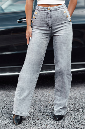 Ženske kavbojke ZIPELLA z visokim pasom baggy jeans sive barve Dstreet UY2207